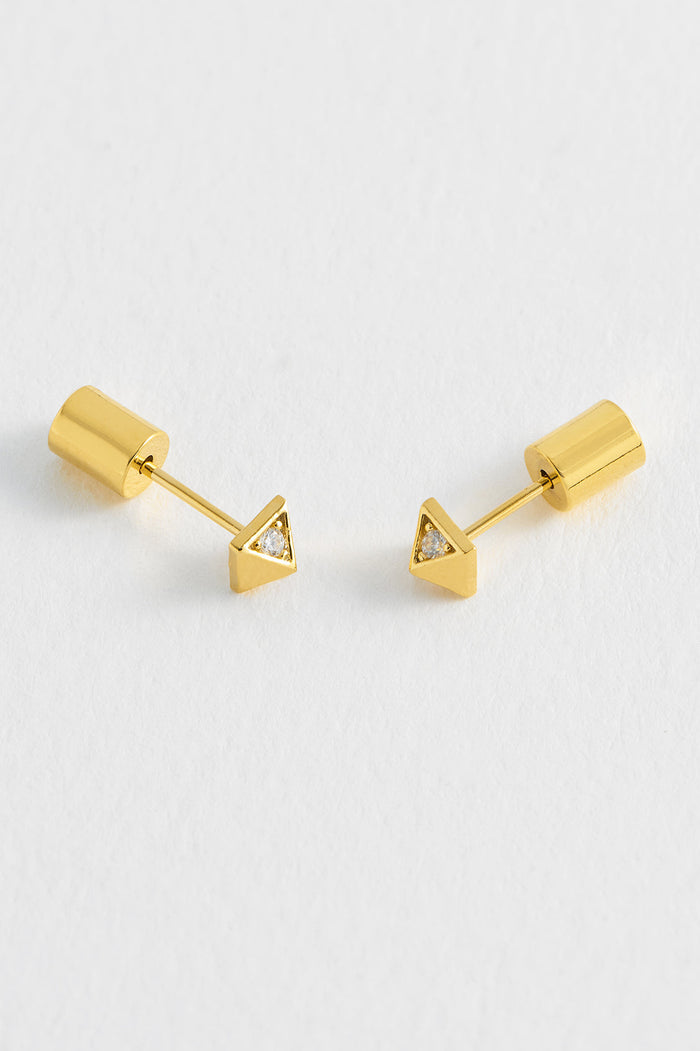 estella bartlett CZ Quilted Inlay Pyramid Studs Gold Plated