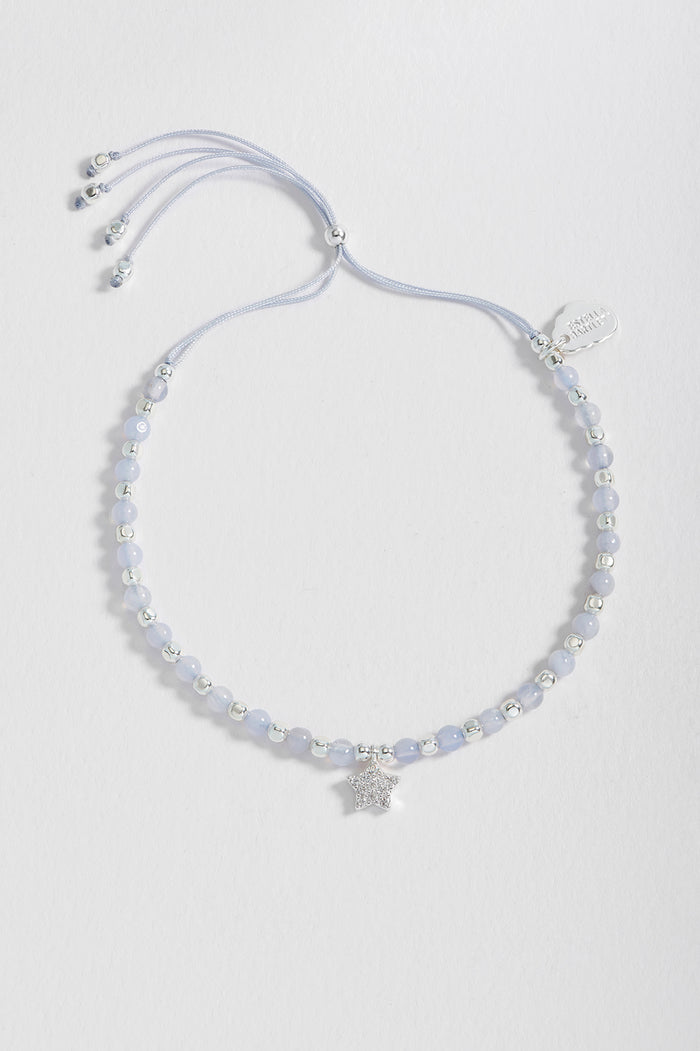 Estella Bartlett CZ Star Charm Gemstone Liberty Bracelet Silver Plated | Blue Lace Agate Packaging Message: Dream Without Limits