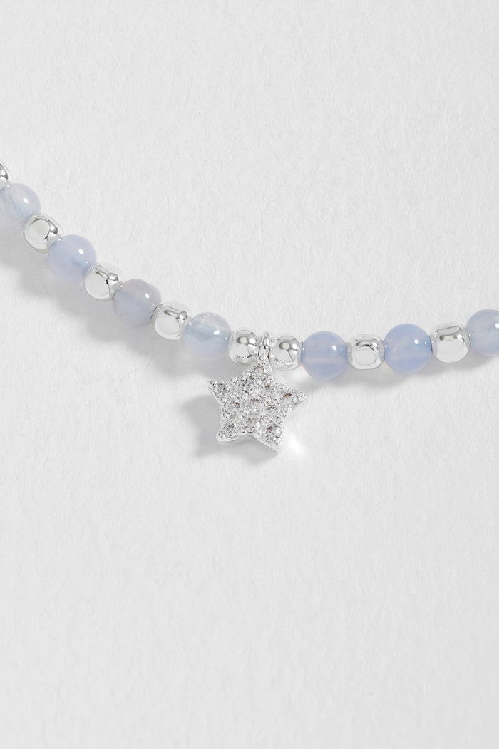 Estella Bartlett CZ Star Charm Gemstone Liberty Bracelet Silver Plated | Blue Lace Agate Packaging Message: Dream Without Limits