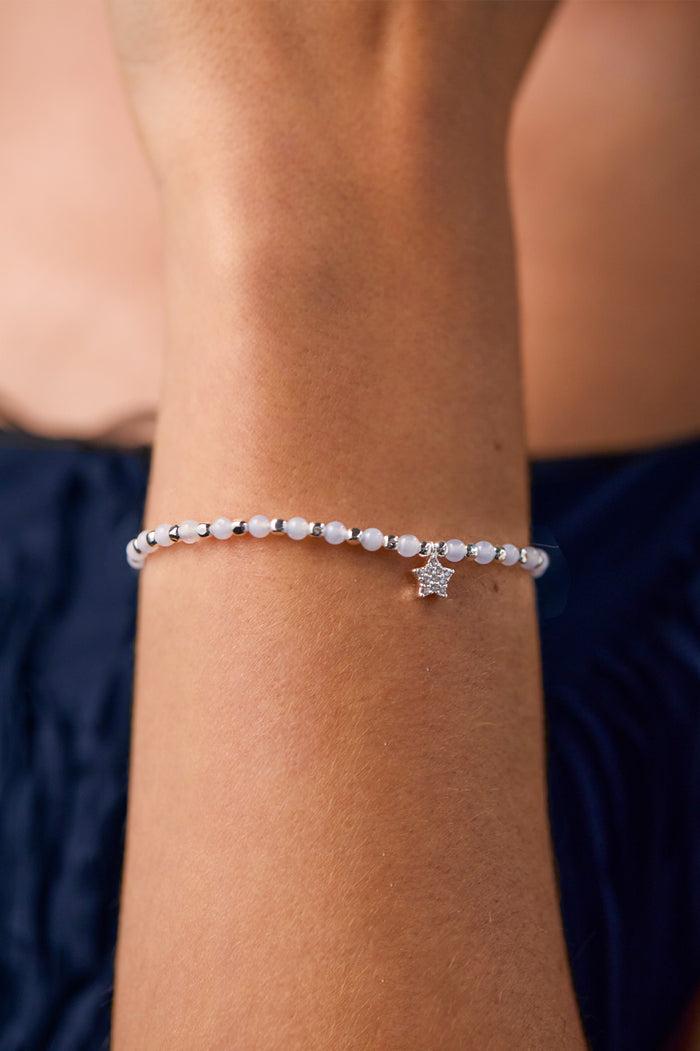 Estella Bartlett CZ Star Charm Gemstone Liberty Bracelet Silver Plated | Blue Lace Agate Packaging Message: Dream Without Limits