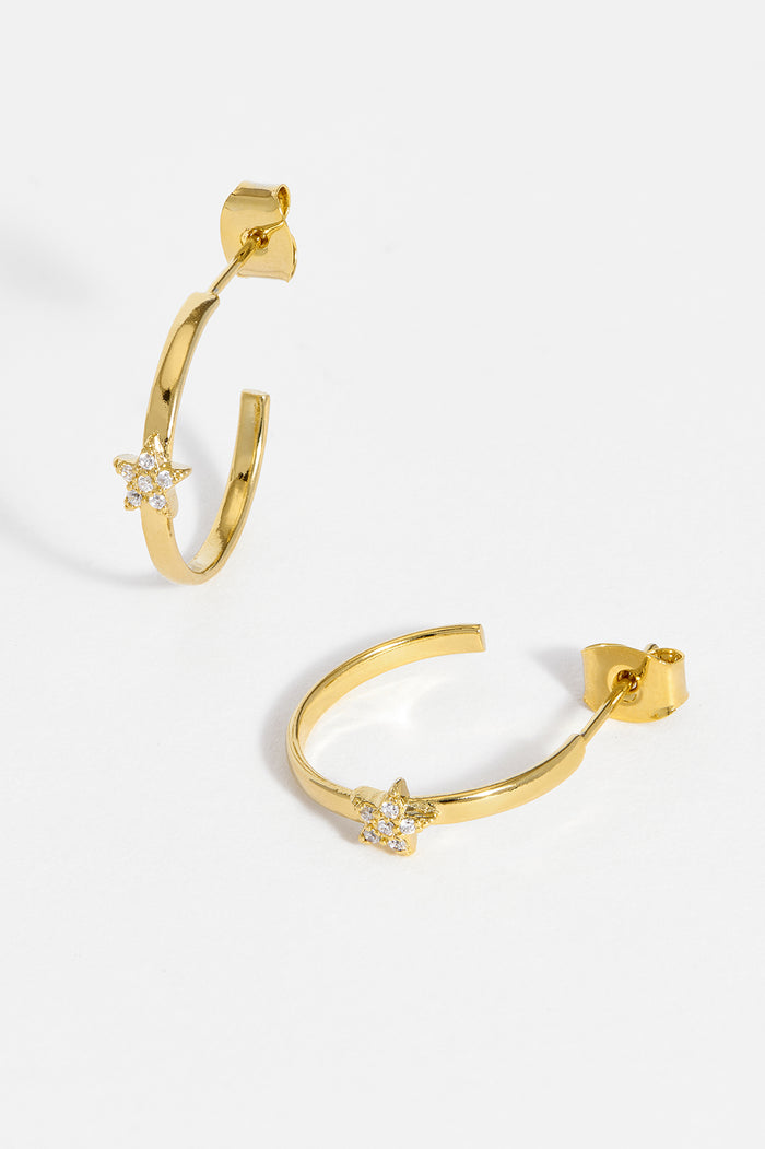 Estella Bartlett CZ Star Flat Edge Hoops Gold Plated