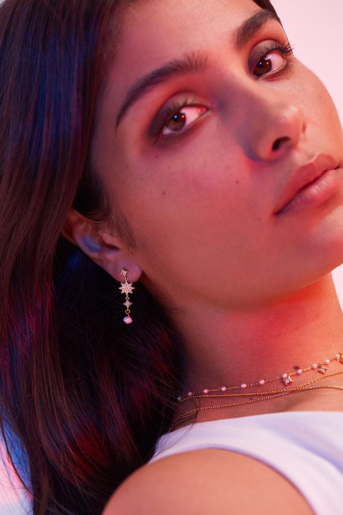 Estella Bartlett CZ Star Pearl Drop Earrings Gold Plated | Pearl