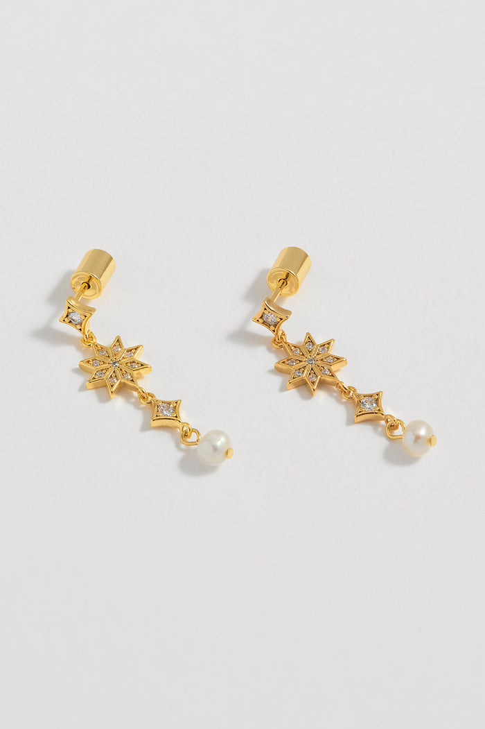 Estella Bartlett CZ Star Pearl Drop Earrings Gold Plated | Pearl