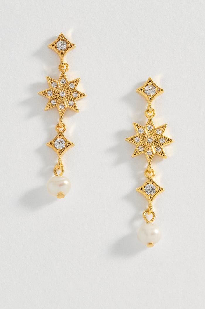 estella bartlett CZ Star Pearl Drop Earrings Gold Plated | Pearl