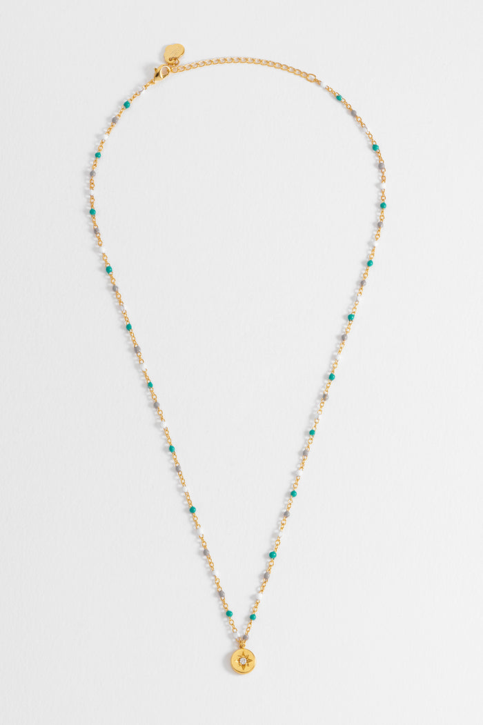 Estella Bartlett CZ Star Pendant Beaded Necklace Gold Plated Packaging Message: CHOOSE TO SHINE