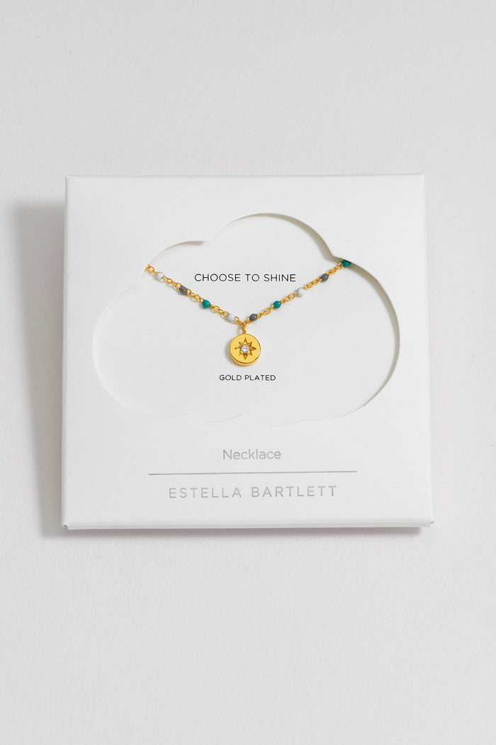 estella bartlett CZ Star Pendant Beaded Necklace Gold Plated Packaging Message: CHOOSE TO SHINE