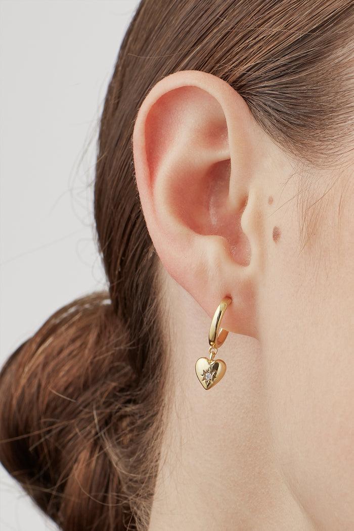 Estella Bartlett CZ Star Puffy Heart Hoop Earrings Gold Plated