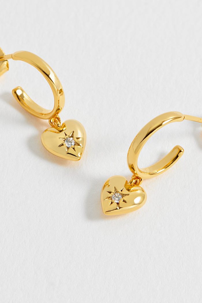 Estella Bartlett CZ Star Puffy Heart Hoop Earrings Gold Plated