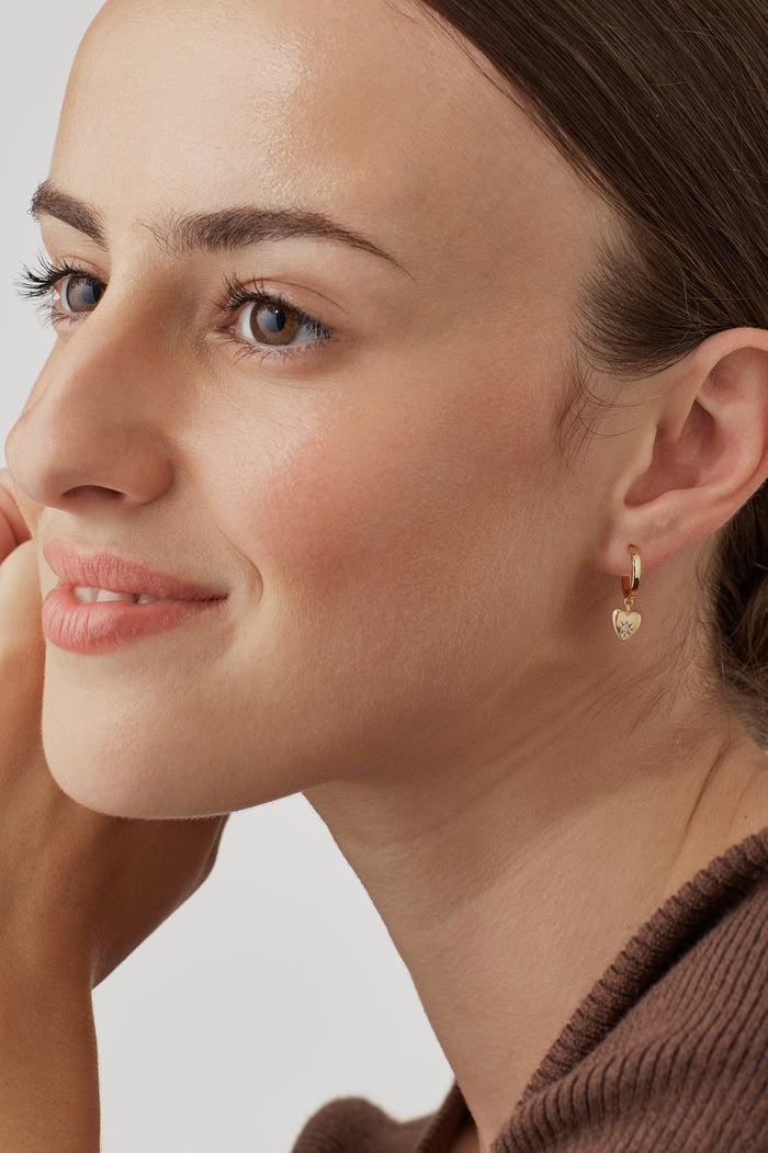 Estella Bartlett CZ Star Puffy Heart Hoop Earrings Gold Plated