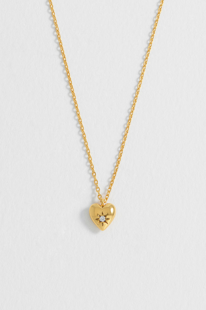 Estella Bartlett CZ Star Puffy Heart Necklace Gold Plated Packaging Message: Love Is All Around