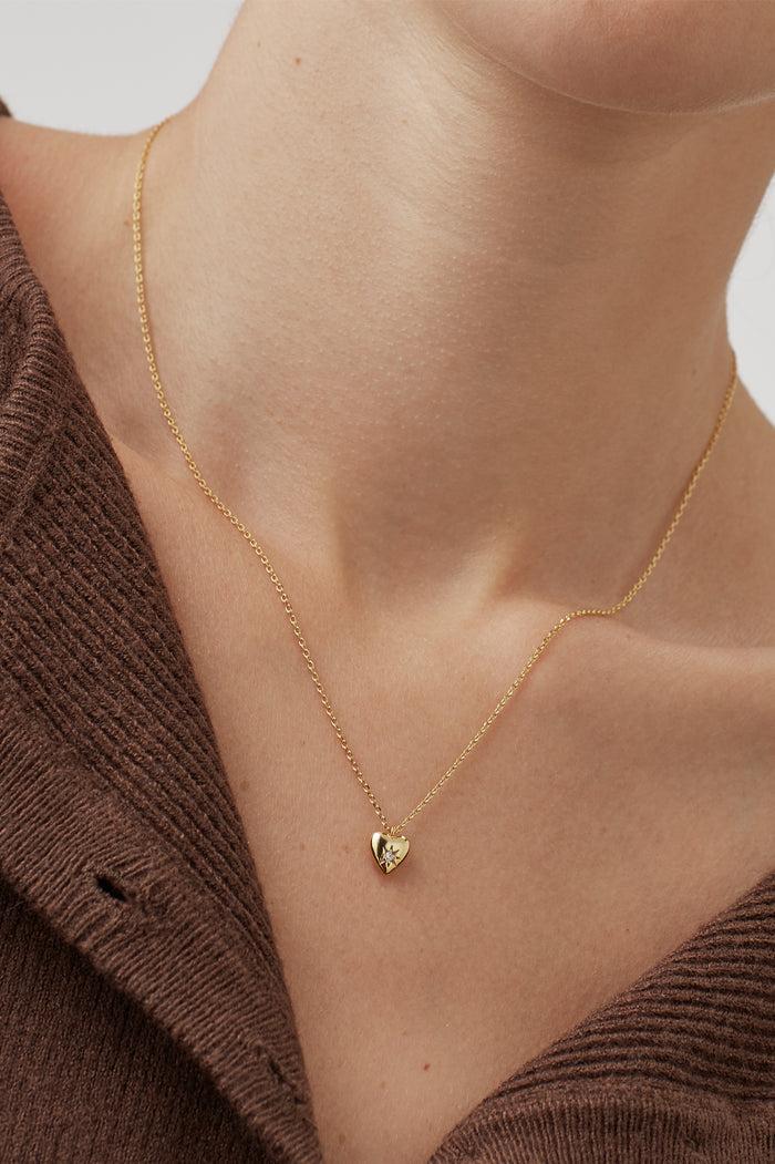 Estella Bartlett CZ Star Puffy Heart Necklace Gold Plated Packaging Message: Love Is All Around