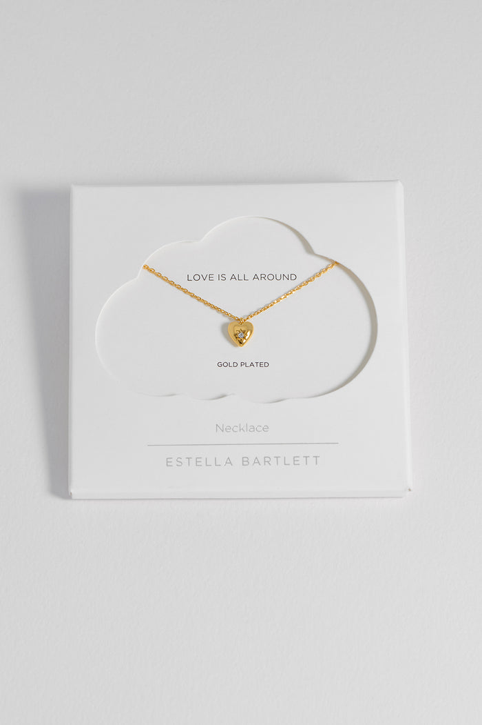 estella bartlett CZ Star Puffy Heart Necklace Gold Plated Packaging Message: Love is All Around