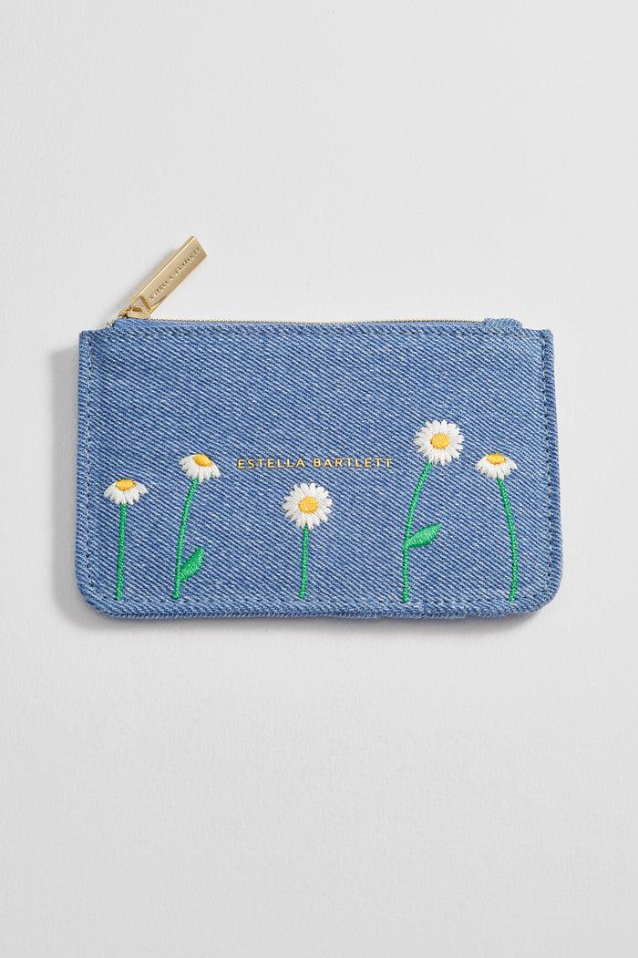 estella bartlett Daisy Embroidered Card Purse Denim