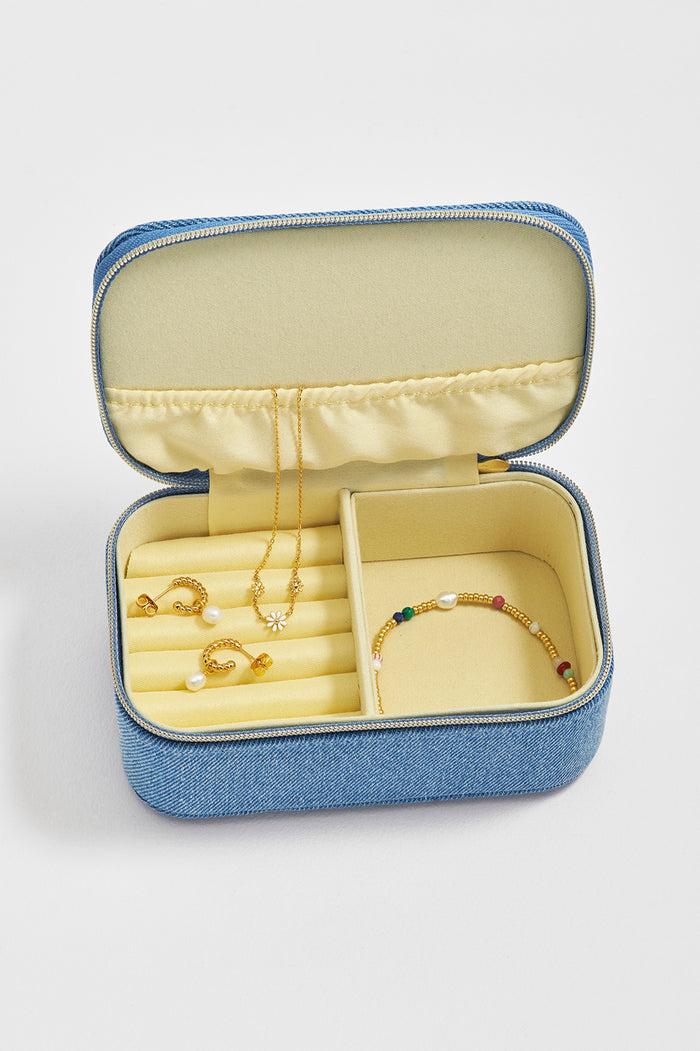 Estella Bartlett Daisy Embroidered Mini Jewellery Box Denim
