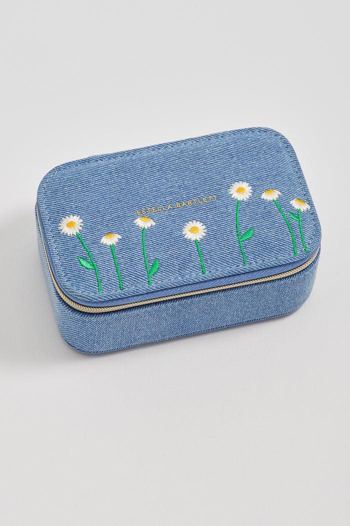 estella bartlett Daisy Embroidered Mini Jewellery Box Denim