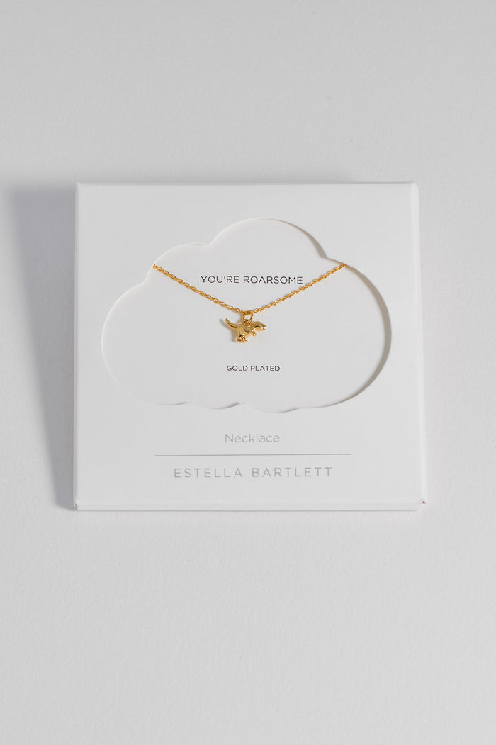 estella bartlett Dinosaur Necklace Gold Plated Packaging Message: You're Roarsome