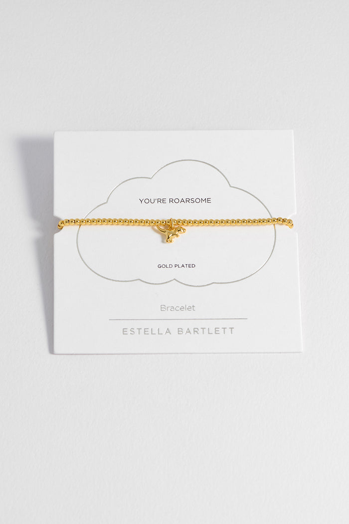 estella bartlett Dinosaur Sienna Beaded Bracelet Gold Plated Packaging Message: You're Roarsome