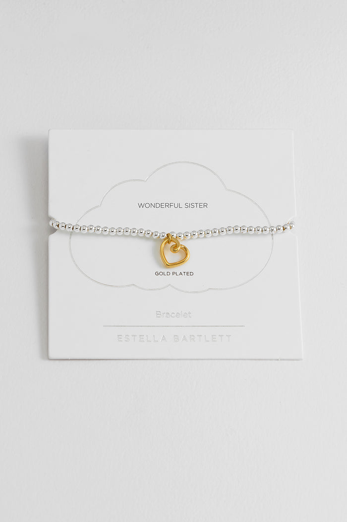 estella bartlett Doodle Heart Bracelet Gold and Silver Plated Packaging Message: WONDERFUL SISTER