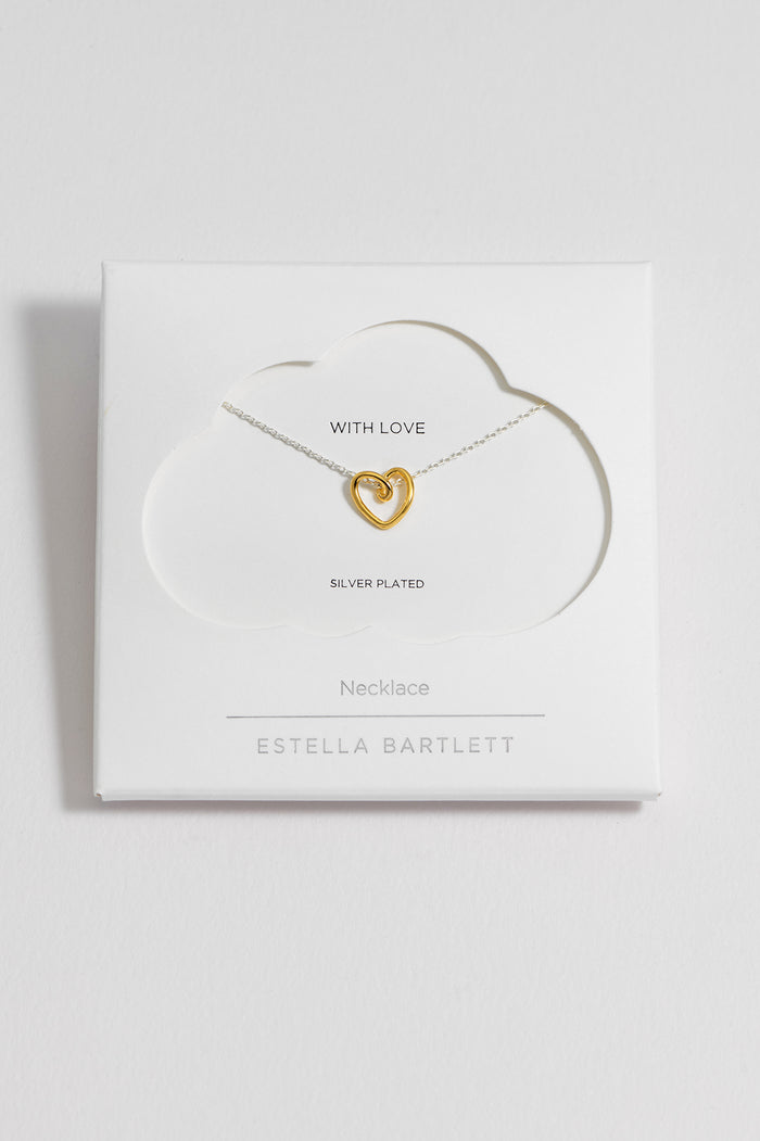 estella bartlett Doodle Heart Necklace Gold and Silver Plated Packaging Message: WITH LOVE