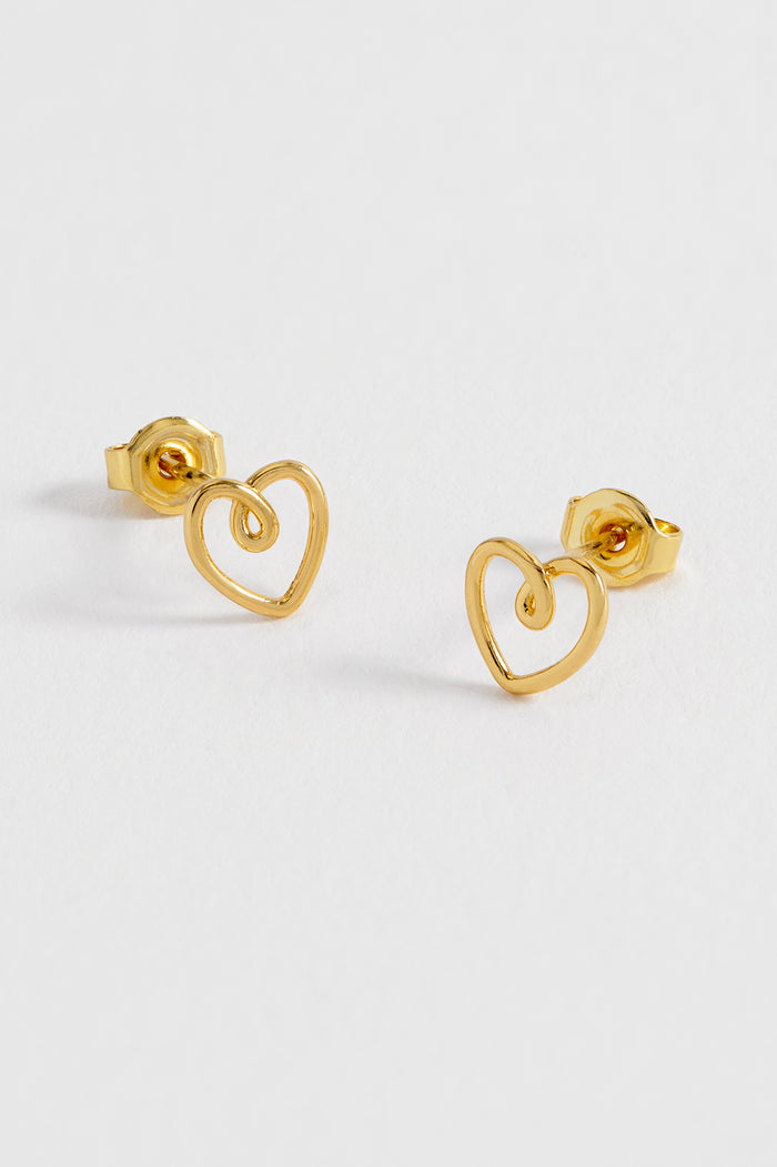 estella bartlett Doodle Heart Stud Earrings Gold Plated