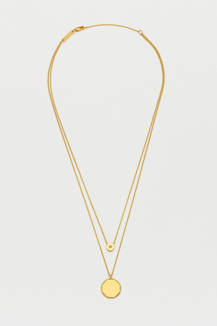 Estella Bartlett Double Chain CZ Slider And Disc Necklace Gold Plated