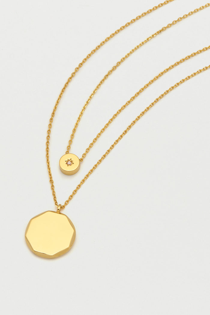 estella bartlett Double Chain CZ Slider and Disc Necklace Gold Plated