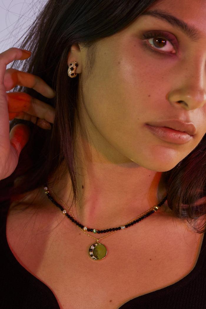 Estella Bartlett Double Chain Moon Necklace Gold Plated | Black