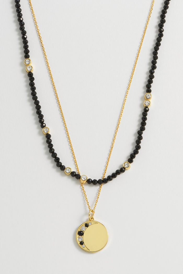Estella Bartlett Double Chain Moon Necklace Gold Plated | Black
