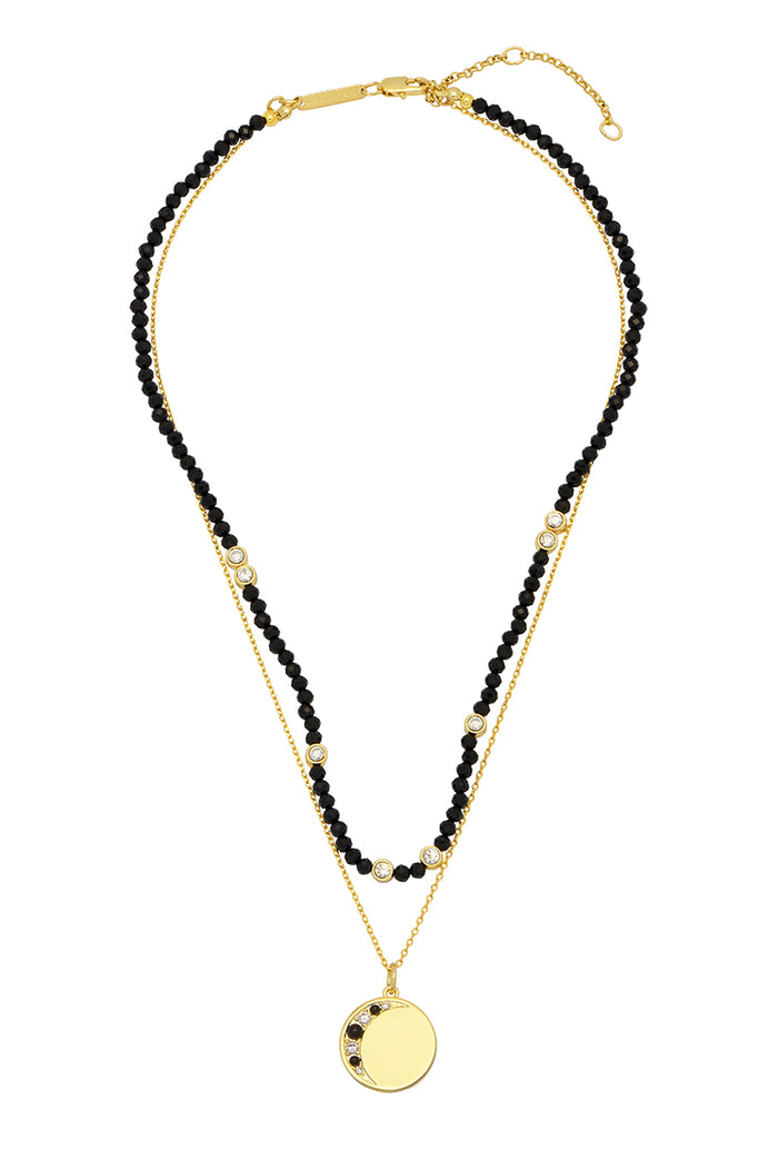 Estella Bartlett Double Chain Moon Necklace Gold Plated | Black