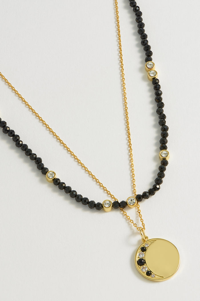 estella bartlett Double Chain Moon Necklace Gold Plated | Black