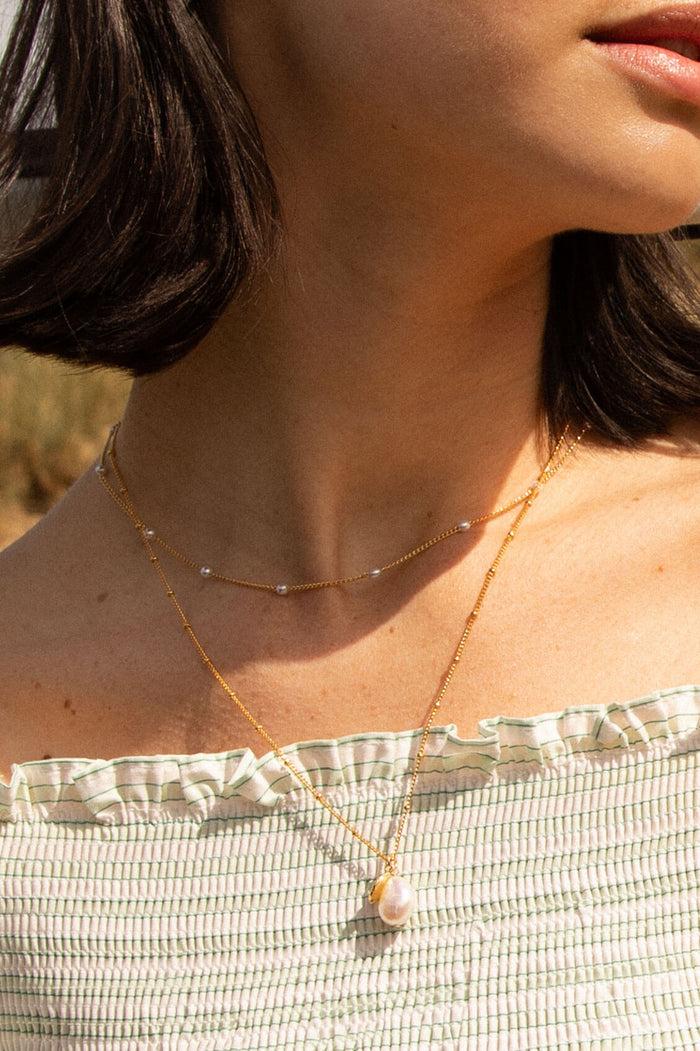 Estella Bartlett Double Charm Textured Coin And Baroque Pearl Necklace Gold Plated