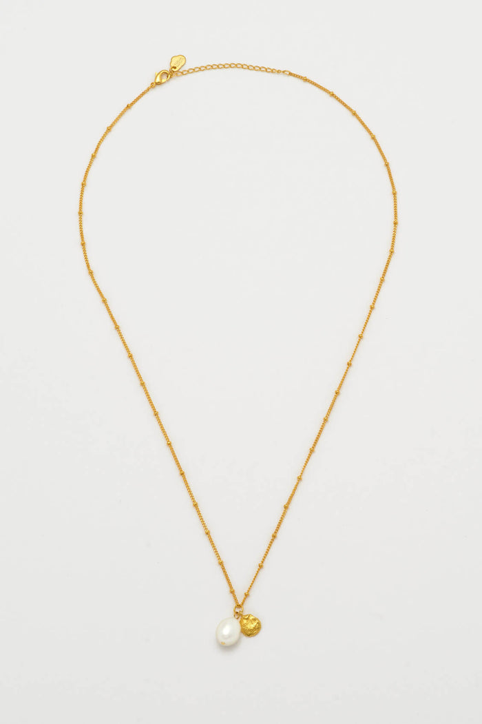 Estella Bartlett Double Charm Textured Coin And Baroque Pearl Necklace Gold Plated