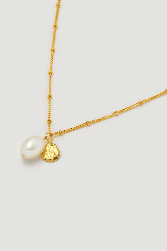 estella bartlett Double Charm Textured Coin and Baroque Pearl Necklace Gold Plated