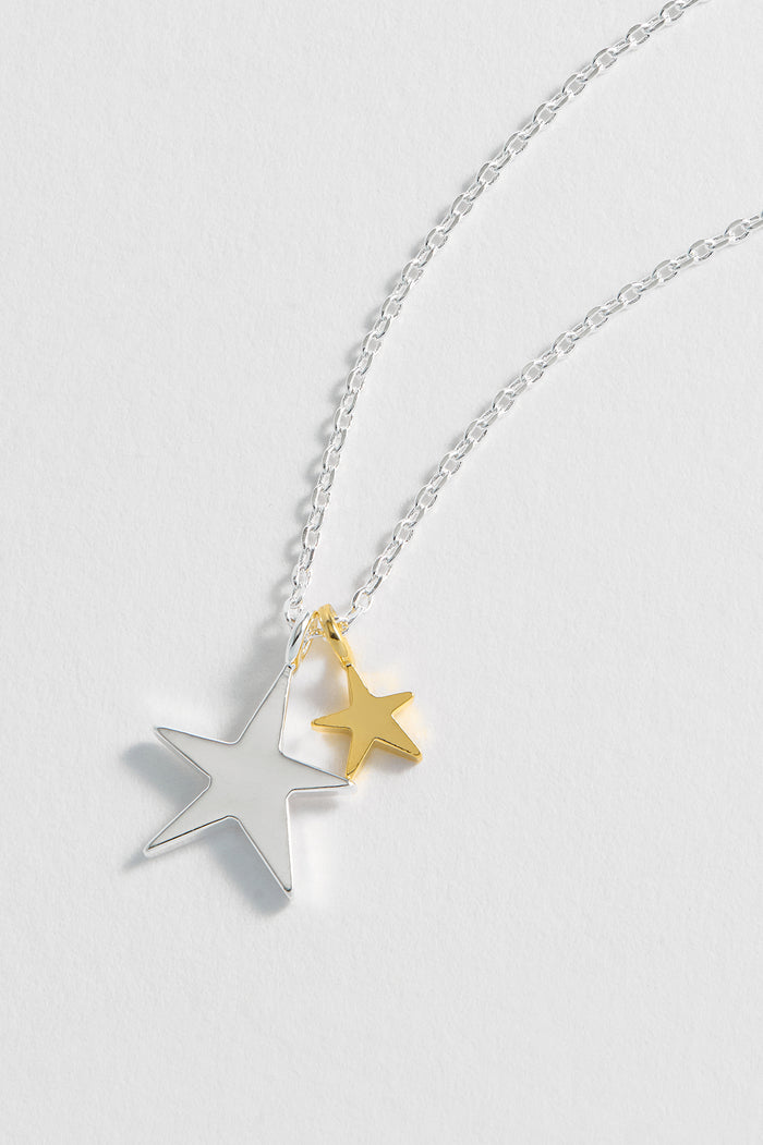Estella Bartlett Double Hand Drawn Star Necklace Silver Plated Packaging Message: Bright Star
