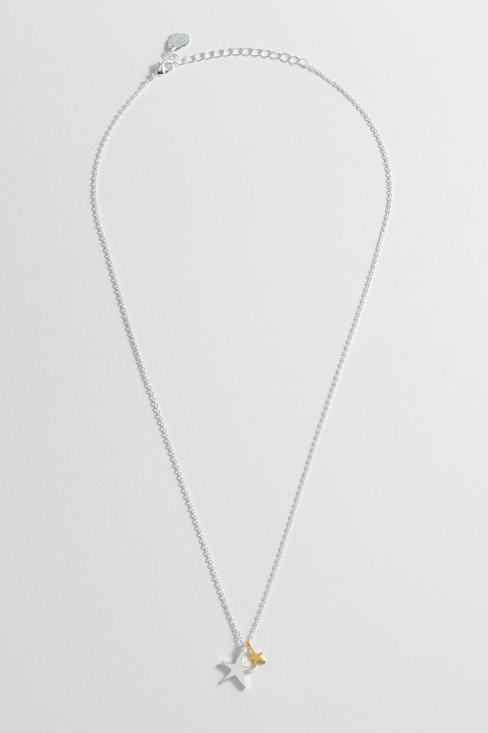 Estella Bartlett Double Hand Drawn Star Necklace Silver Plated Packaging Message: Bright Star