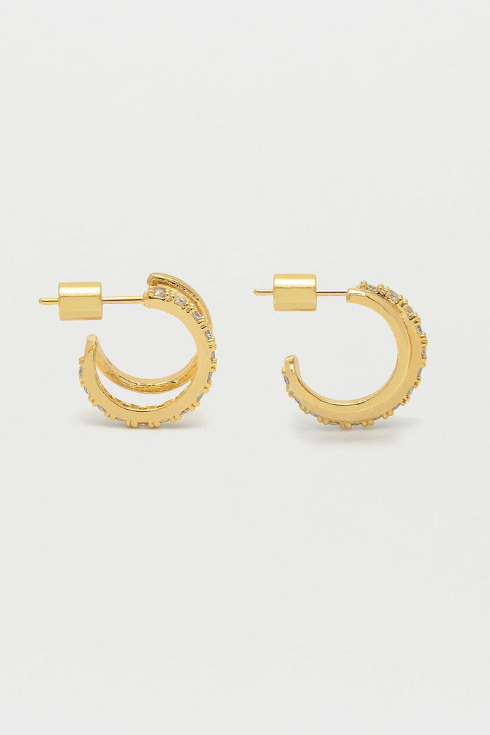 Estella Bartlett Double Hoop Illusion Pave Earrings Gold Plated