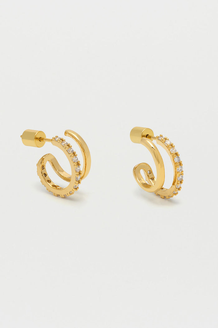 estella bartlett Double Hoop Illusion Pave Earrings Gold Plated