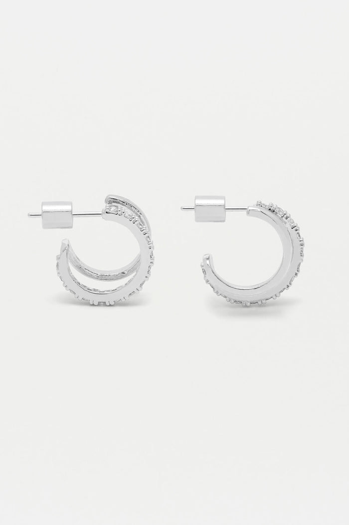 Estella Bartlett Double Hoop Illusion Pave Earrings Silver Plated
