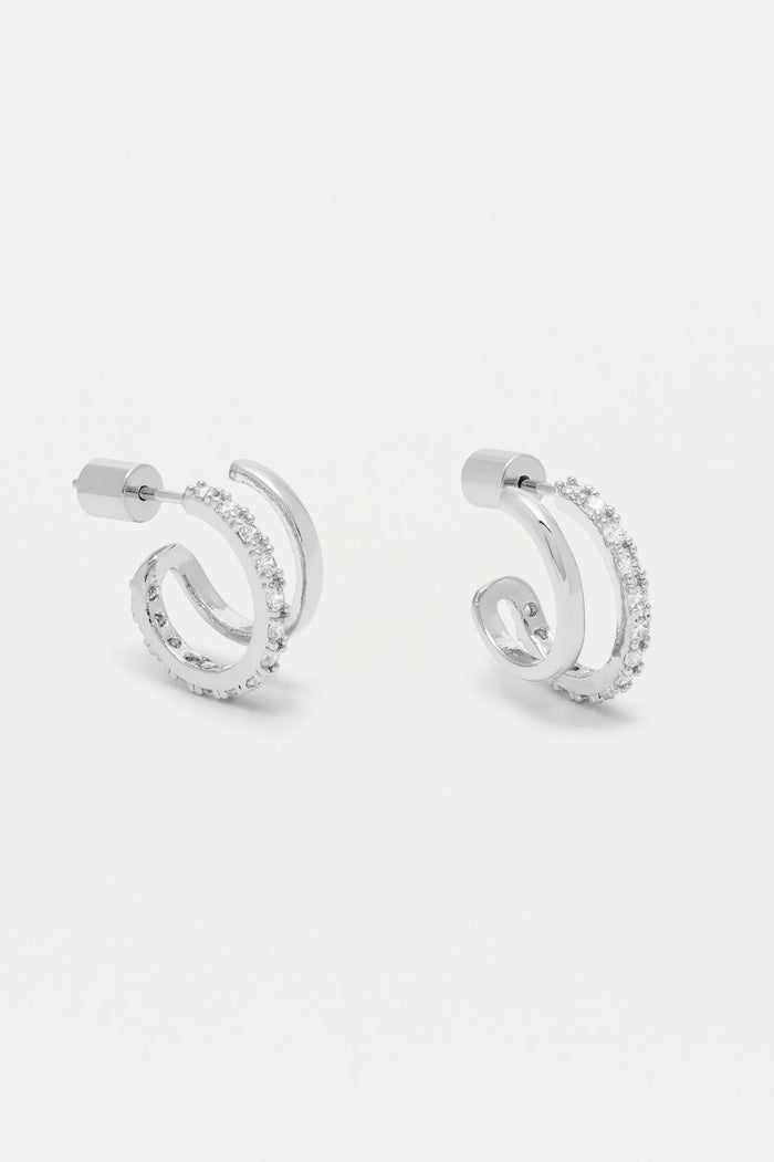 estella bartlett Double Hoop Illusion Pave Earrings Silver Plated