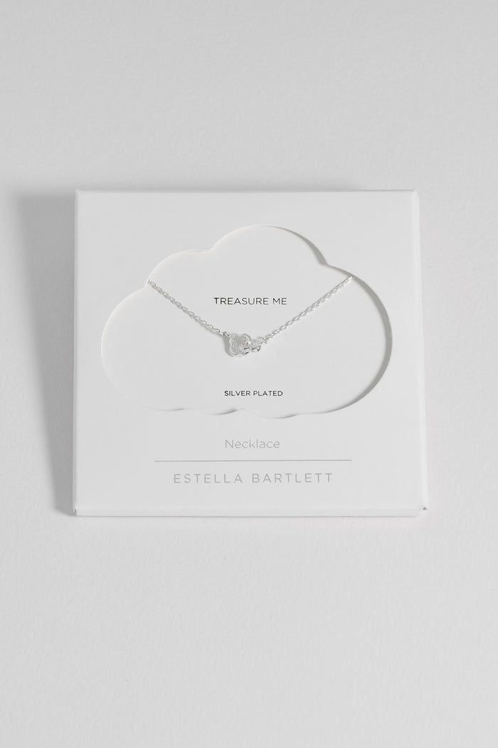estella bartlett Double-Linked Flower Necklace Silver Plated Packaging Message: Treasure Me