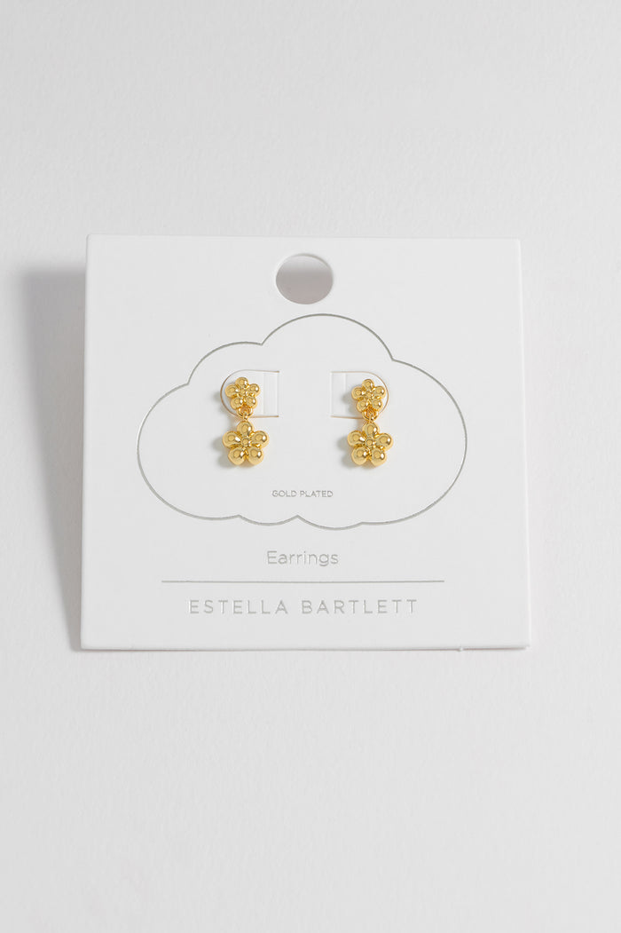 Estella Bartlett Duo Flower Drop Earrings Gold Plated