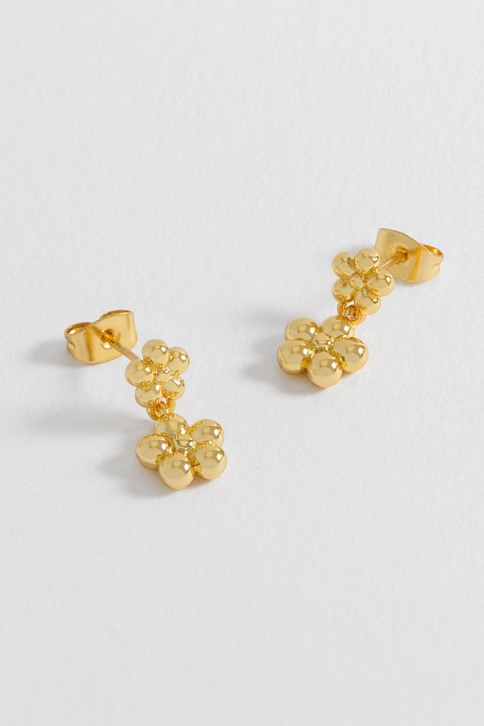 estella bartlett Duo Flower Drop Earrings Gold Plated