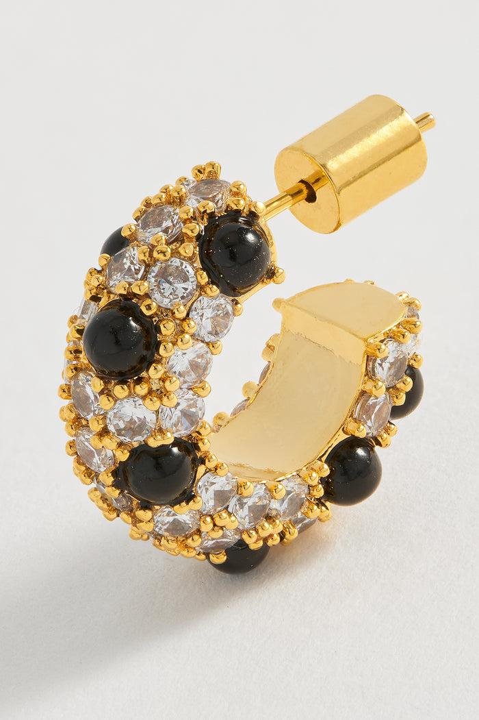 Estella Bartlett Embellished Gemstone And CZ Hoops Gold Plated | Black Onyx