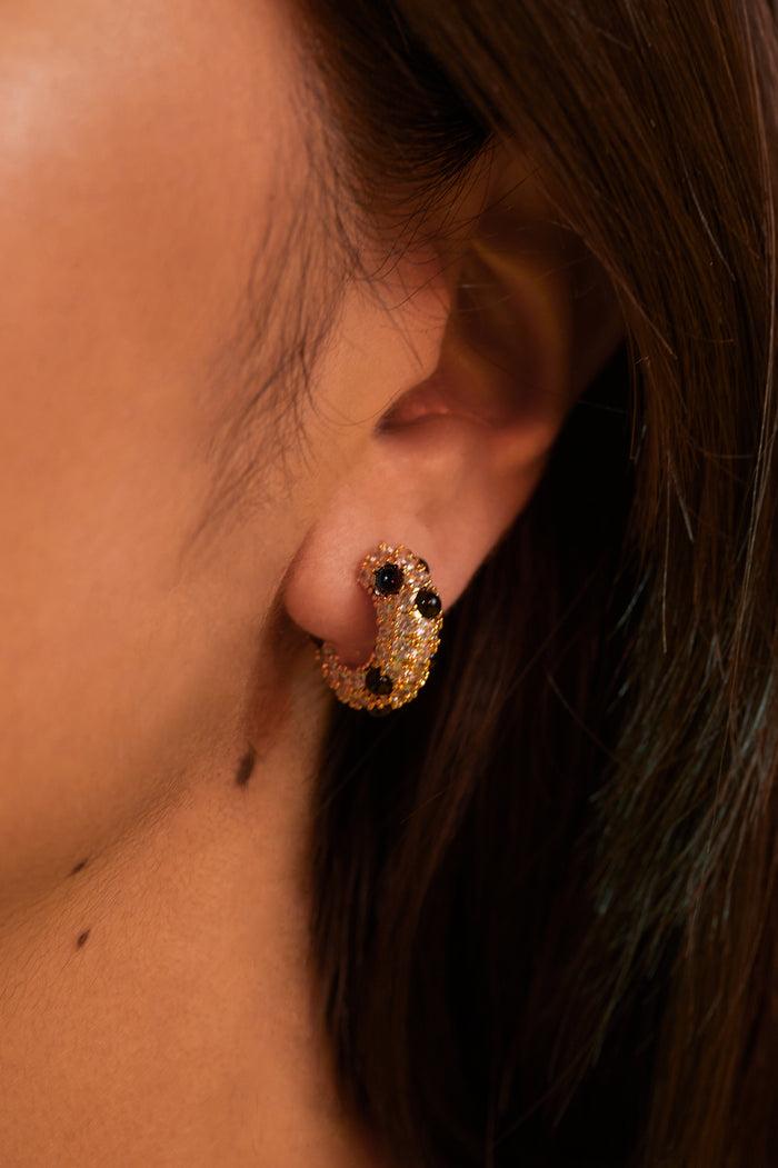Estella Bartlett Embellished Gemstone And CZ Hoops Gold Plated | Black Onyx