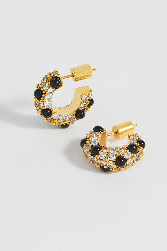 estella bartlett Embellished Gemstone and CZ Hoops Gold Plated | Black Onyx