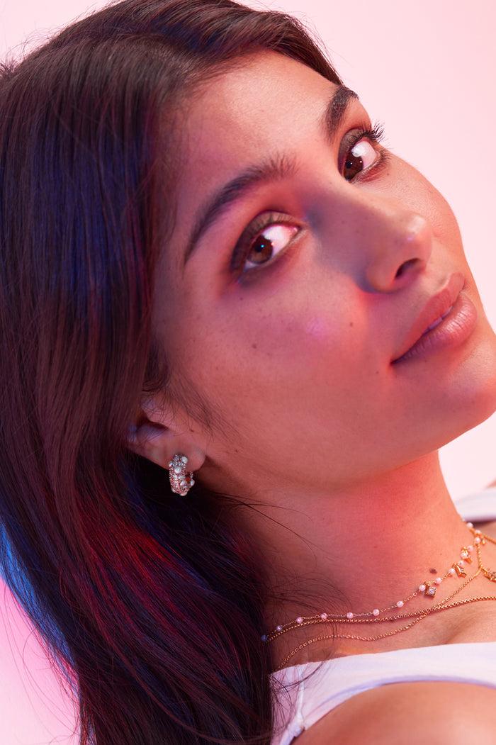 Estella Bartlett Embellished Pearl And CZ Hoops Gold Plated | Pearl