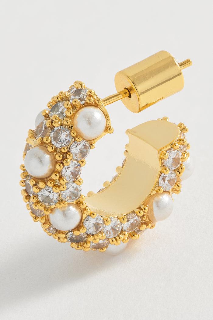 Estella Bartlett Embellished Pearl And CZ Hoops Gold Plated | Pearl