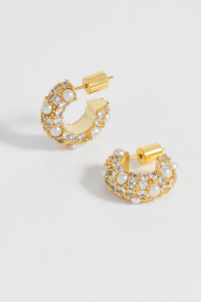 estella bartlett Embellished Pearl and CZ Hoops Gold Plated | Pearl