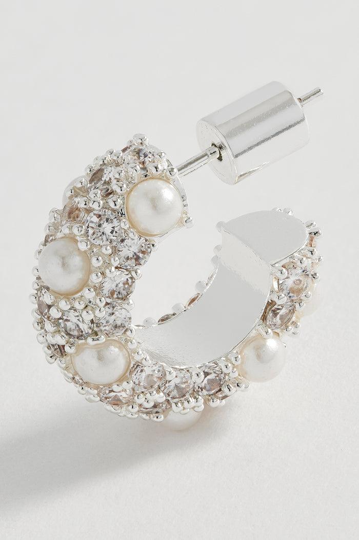 Estella Bartlett Embellished Pearl And CZ Hoops Silver Plated | Pearl