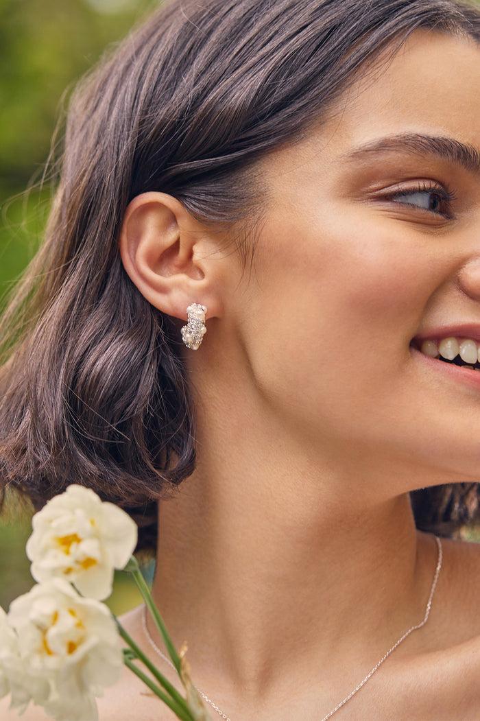 Estella Bartlett Embellished Pearl And CZ Hoops Silver Plated | Pearl